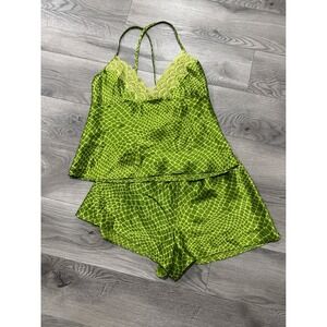 Victoria's Secret Green Crocodile Print Satin Pajama Cami and Shorts Set M